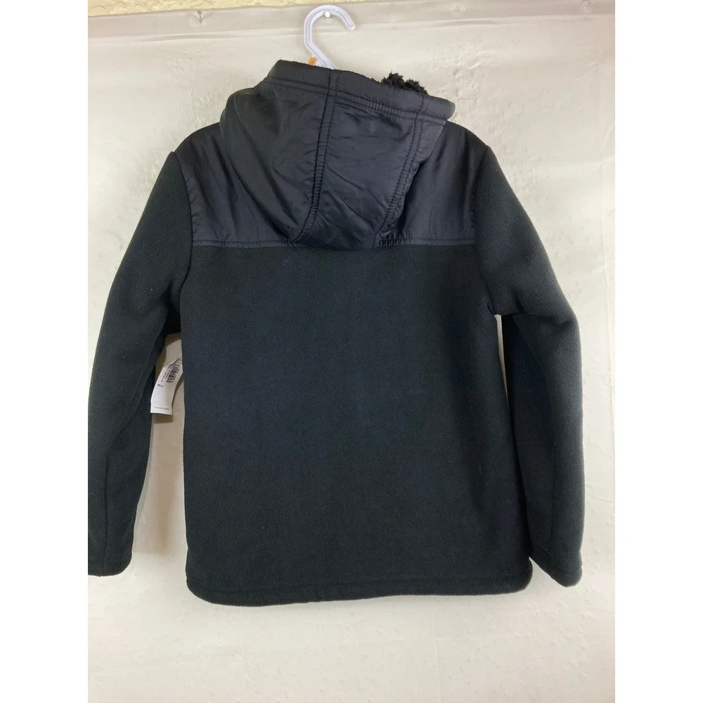 NWT Old Navy Hooded Fleece Jacket Kids Boy M 8 Black Sherpa Lined Mixed Media